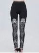 Gothic Style Simple Stretch Knit Fabric White Lace Lace Up Printed Pattern On The Legs Black Daily Leggings