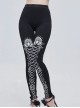 Gothic Style Simple Stretch Knit Fabric White Lace Lace Up Printed Pattern On The Legs Black Daily Leggings