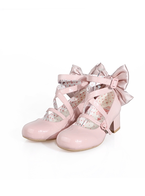 Tonight Moonlight Series Cute Doll Ballet Cross Ribbon Bowknot Round Toe Sweet Lolita Glossy Mary Jane Shoes