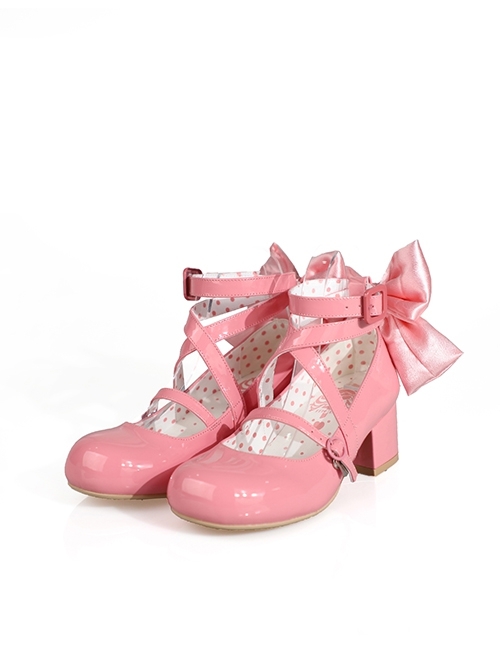 Tonight Moonlight Series Cute Doll Ballet Cross Ribbon Bowknot Round Toe Sweet Lolita Glossy Mary Jane Shoes