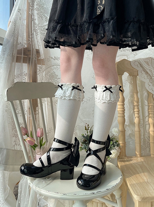 Tonight Moonlight Series Cute Doll Ballet Cross Ribbon Bowknot Round Toe Sweet Lolita Glossy Mary Jane Shoes