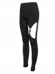 Gothic Style Asymmetric Stretch Knit Spider Web Pattern Holes On The Right Side And Adjustable Hollow Elastic Band Black And Gray Daily Leggings