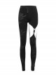 Gothic Style Asymmetric Stretch Knit Spider Web Pattern Holes On The Right Side And Adjustable Hollow Elastic Band Black And Gray Daily Leggings