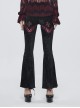 Gothic Style Sexy Vertical Striped Velvet Fabric V-Shaped Lace Pattern In The Front Center With Cross Lace Decoration Black Flared Pants