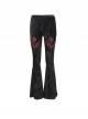 Gothic Style Sexy Vertical Striped Velvet Fabric V-Shaped Lace Pattern In The Front Center With Cross Lace Decoration Black Flared Pants