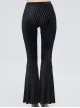 Gothic Style Sexy Vertical Striped Velvet Fabric V-Shaped Lace Pattern In The Front Center With Cross Lace Decoration Black Flared Pants