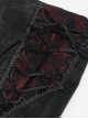 Gothic Style Mid High Waist Dark Textured Leather Side Red Lace Decoration With Metal Zipper Adjustable Black Slim Trousers