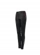 Gothic Style Mid High Waist Dark Textured Leather Side Red Lace Decoration With Metal Zipper Adjustable Black Slim Trousers