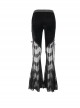 Gothic Style Sexy Slightly Transparent Lace Lace Up Splicing Striped Fabric Black Flared Pants