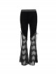 Gothic Style Sexy Slightly Transparent Lace Lace Up Splicing Striped Fabric Black Flared Pants