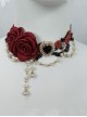 Asymmetric Gorgeous Mesh Yarn Rose Gemstone Heart Shape Diamond Pearl Chain Classic Lolita Lace Necklace