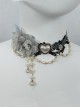 Asymmetric Gorgeous Mesh Yarn Rose Gemstone Heart Shape Diamond Pearl Chain Classic Lolita Lace Necklace