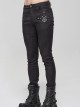 Punk Style Simple Cracked Rubber Side Metal Five Pointed Star Decoration Black Daily Slim Pants