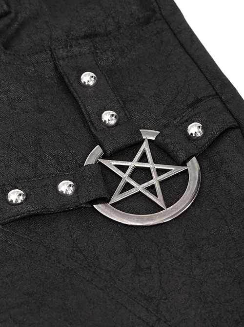 Punk Style Simple Cracked Rubber Side Metal Five Pointed Star Decoration Black Daily Slim Pants