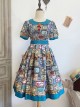 Antique Tags Series American Retro Label Pattern Doll Collar Ribbon Bowknot Sweet Lolita Puff Sleeves Dress