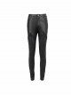 Gothic Sexy Lace Fabric Center Front Metal Rose Button Black Leather Pants