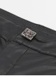 Gothic Sexy Lace Fabric Center Front Metal Rose Button Black Leather Pants