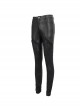 Gothic Sexy Lace Fabric Center Front Metal Rose Button Black Leather Pants