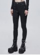 Punk Style Personality Cracked Rubber Side Metal Buckle Black Stretch Tight Leather Leggings