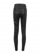 Punk Style Personality Cracked Rubber Side Metal Buckle Black Stretch Tight Leather Leggings