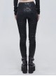 Punk Style Personality Cracked Rubber Side Metal Buckle Black Stretch Tight Leather Leggings