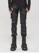 Punk Style Washed And Distressed Print Pattern Detachable Side Pockets Black Slim Fit Pants