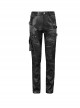 Punk Style Washed And Distressed Print Pattern Detachable Side Pockets Black Slim Fit Pants