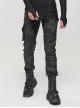 Punk Style Washed And Distressed Print Pattern Detachable Side Pockets Black Slim Fit Pants