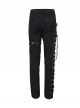 Punk Style Solid Color Knitted Side Asymmetric Eyelet Tie With Leg Loops Men's Black Pants