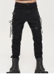 Punk Style Solid Color Knitted Side Asymmetric Eyelet Tie With Leg Loops Men's Black Pants