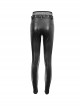 Punk Style Personality Fake Two Piece Knitted Faux Leather Splicing Mesh Fabric Waist Adjustable Decoration Black Faux Leather Trousers