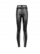 Punk Style Personality Fake Two Piece Knitted Faux Leather Splicing Mesh Fabric Waist Adjustable Decoration Black Faux Leather Trousers