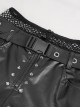 Punk Style Personality Fake Two Piece Knitted Faux Leather Splicing Mesh Fabric Waist Adjustable Decoration Black Faux Leather Trousers