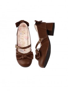So Elegant Series Doll Sense Bowknot Sweet Lolita Round Toe Cute Daily Versatile Mid Heel Mary Jane Shoes