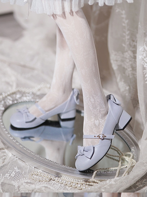 So Elegant Series Doll Sense Bowknot Sweet Lolita Round Toe Cute Daily Versatile Mid Heel Mary Jane Shoes