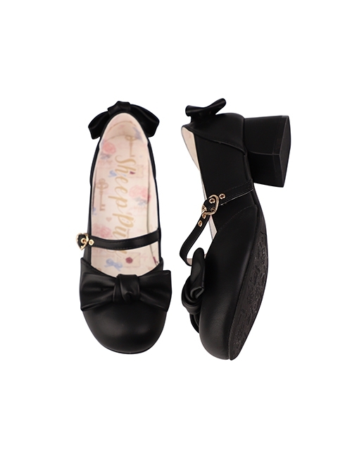 So Elegant Series Doll Sense Bowknot Sweet Lolita Round Toe Cute Daily Versatile Mid Heel Mary Jane Shoes