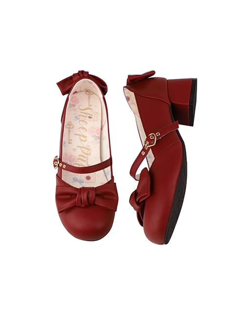 So Elegant Series Doll Sense Bowknot Sweet Lolita Round Toe Cute Daily Versatile Mid Heel Mary Jane Shoes