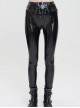 Punk Style Elastic Shiny Front Center Metal Zipper With Five Pointed Star Pendant Black Leather Trousers