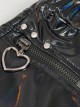 Punk Style Elastic Shiny Front Center Metal Zipper With Five Pointed Star Pendant Black Leather Trousers