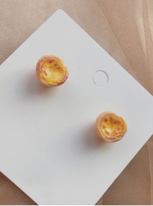 Little Snacks Series Cute Yellow Kawaii Fashion Simulated Resin Egg Tarts Childlike Creative Cartoon Earrings