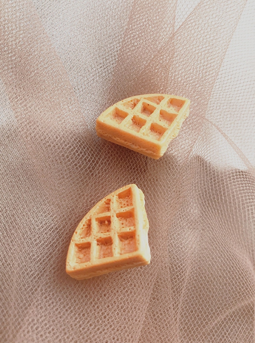 Little Snacks Series Funny Cute Yellow Simulated Resin Waffles Kawaii Fashion Creative Cartoon Earrings