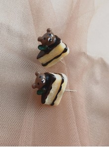 Little Snacks Series Creative Cartoon Brown Plastic Chocolate Bear Cake Kawaii Fashion Cute Earrings