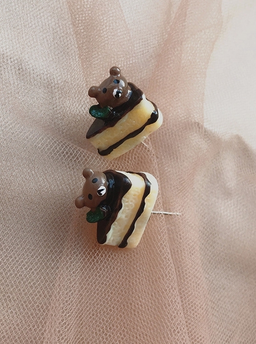 Little Snacks Series Creative Cartoon Brown Plastic Chocolate Bear Cake Kawaii Fashion Cute Earrings