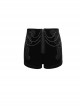 Punk Style High Grade Velvet Fabric Metal Zipper In The Front With Exquisite Applique Chain Decoration Black High Waisted Shorts