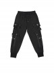 Punk Style Fine Twill Front Center Tie Metal Buckle Decoration Men's Black Two Wear Pants