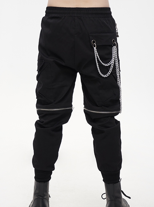 Punk Style Two Wear Wear Front Center Skull Metal Chain Decoration Men's Black Pants