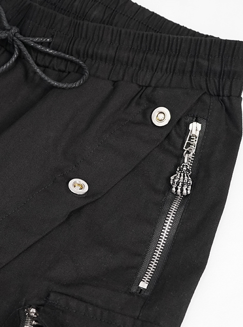 Punk Style Two Wear Wear Front Center Skull Metal Chain Decoration Men's Black Pants