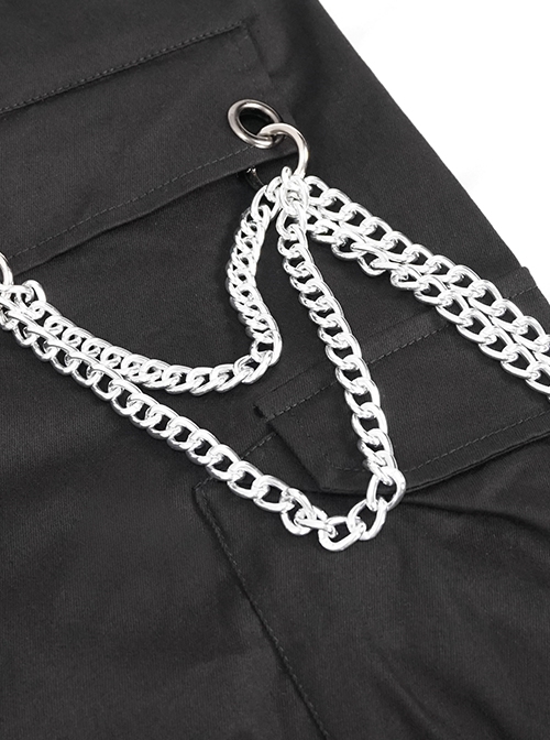 Punk Style Two Wear Wear Front Center Skull Metal Chain Decoration Men's Black Pants