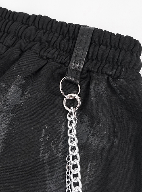 Gothic Loose Knit Sweater Fabric With Front Hole And Metal Ring Decoration Black Vintage Trousers