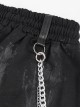 Gothic Loose Knit Sweater Fabric With Front Hole And Metal Ring Decoration Black Vintage Trousers